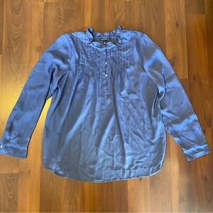 J. Crew Blue Satin Pintuck Blouse